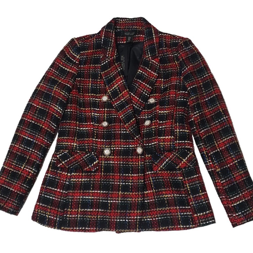 NWT Rachel Zoe NWT Tartan Plaid Tweed Blazer Double Breasted Blazer Jacket